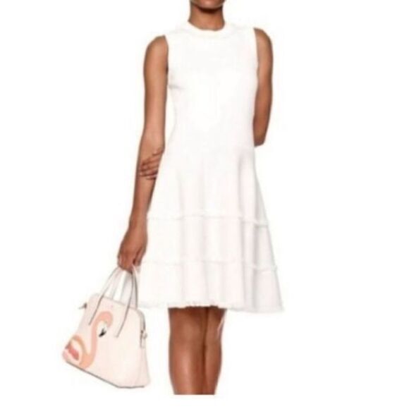 Kate Spade Women’s Size XS Fringe Sweater Dress Ivory Fit and Flare Sleeveless - Picture 4 of 12